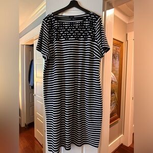 Talbots short sleeved navy striped knit dress